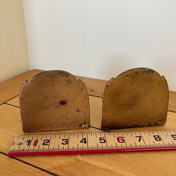 End of the Trail Embossed Cast Iron Bookends Set Vintage Gold-Tone Western Horse - Picture 6 of 7